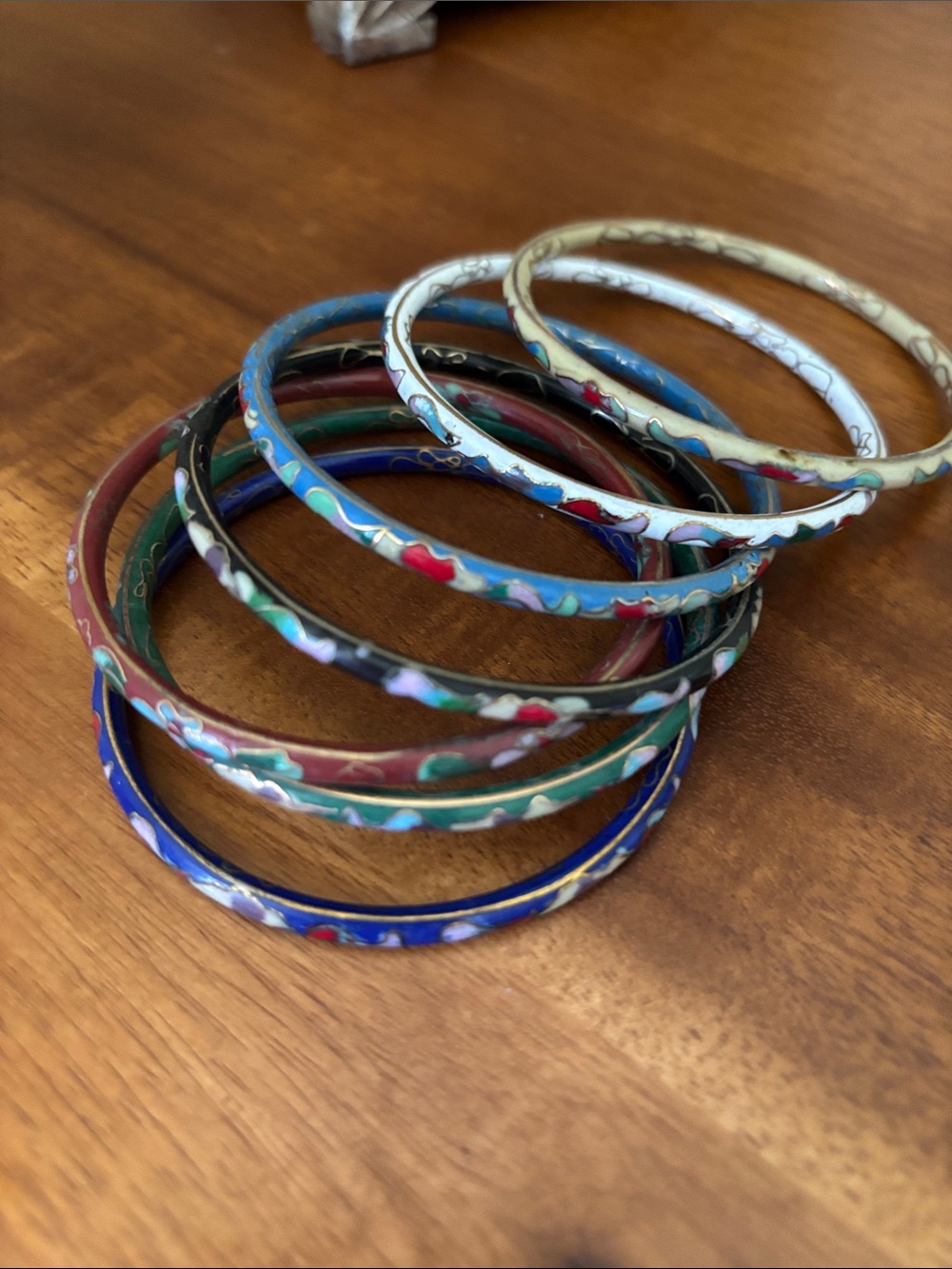 Source Unknown Multicolor Enamel Floral Bangle Set